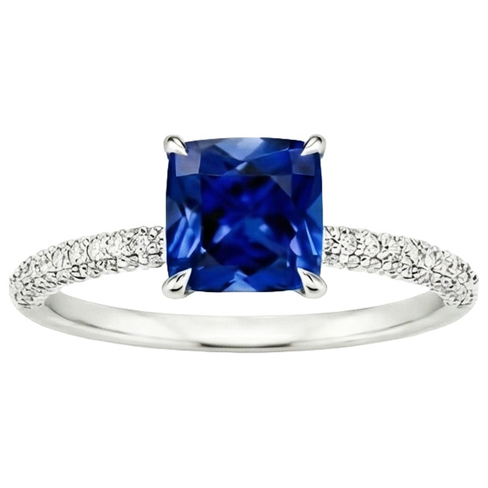 natural round sapphire 3.25ct ring top view