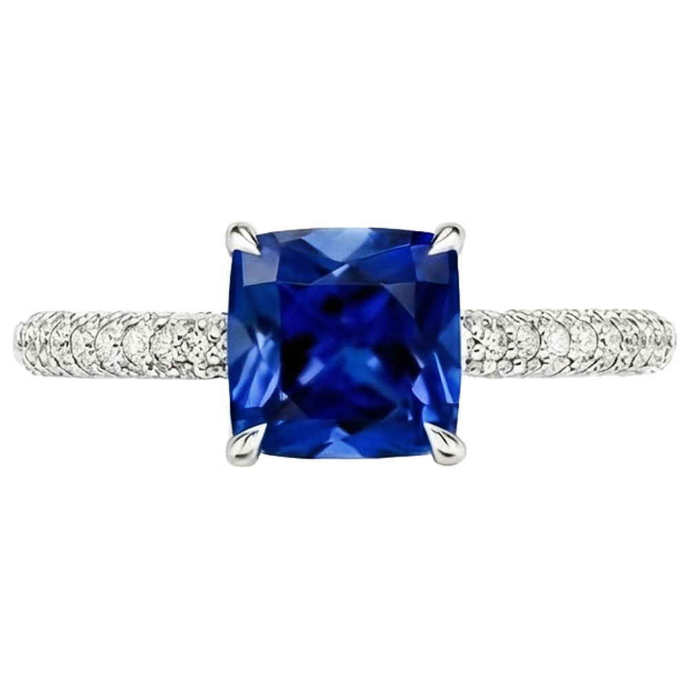 natural round sapphire 3.25ct ring profile view