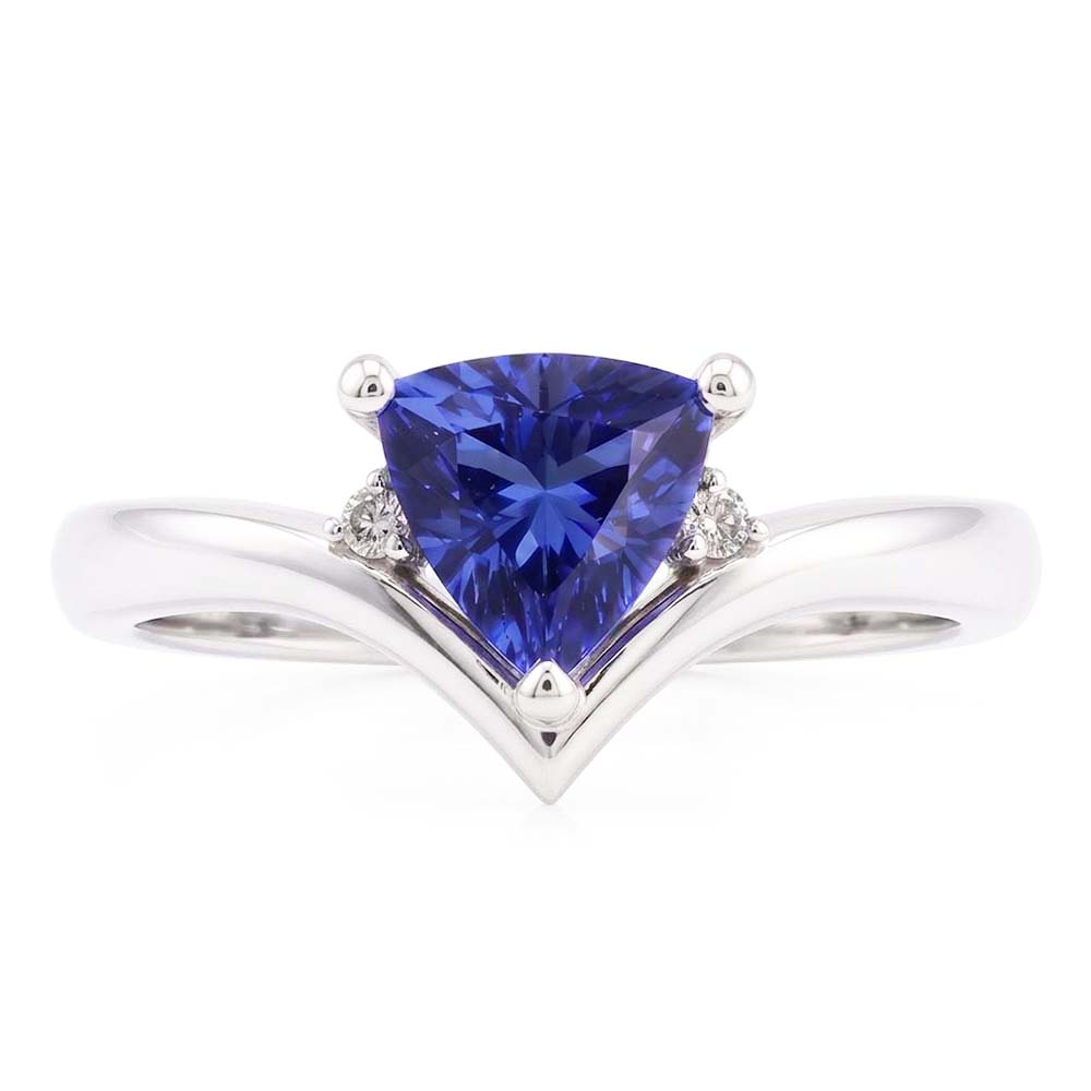 Natural Earth Mined Diamond Three Stone Trillion Sapphire Ring 1.25 Carats Heart Style