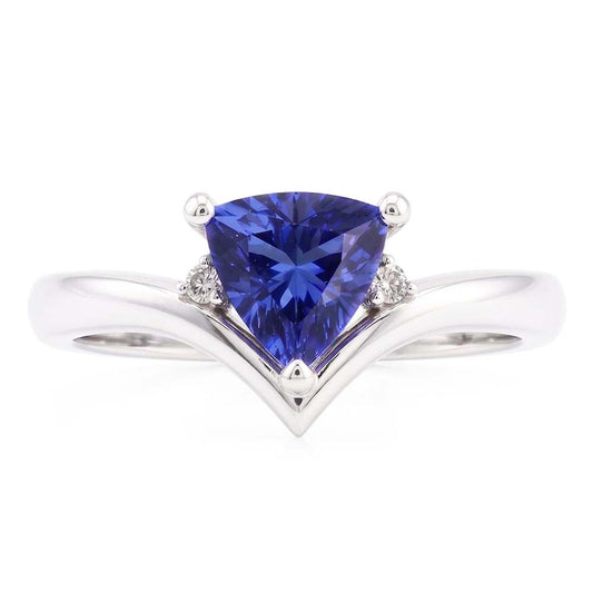 Natural Earth Mined Diamond Three Stone Trillion Sapphire Ring 1.25 Carats Heart Style