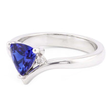 Natural Earth Mined Diamond Three Stone Trillion Sapphire Ring 1.25 Carats Heart Style