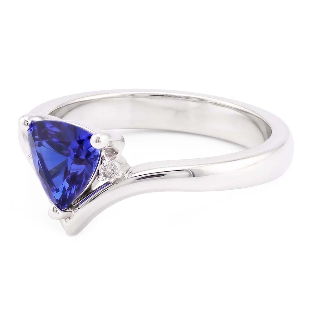 Natural Earth Mined Diamond Three Stone Trillion Sapphire Ring 1.25 Carats Heart Style