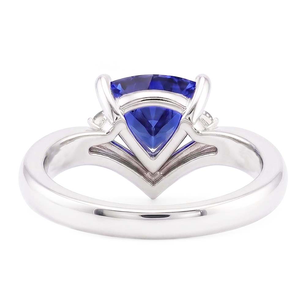 Natural Earth Mined Diamond Three Stone Trillion Sapphire Ring 1.25 Carats Heart Style