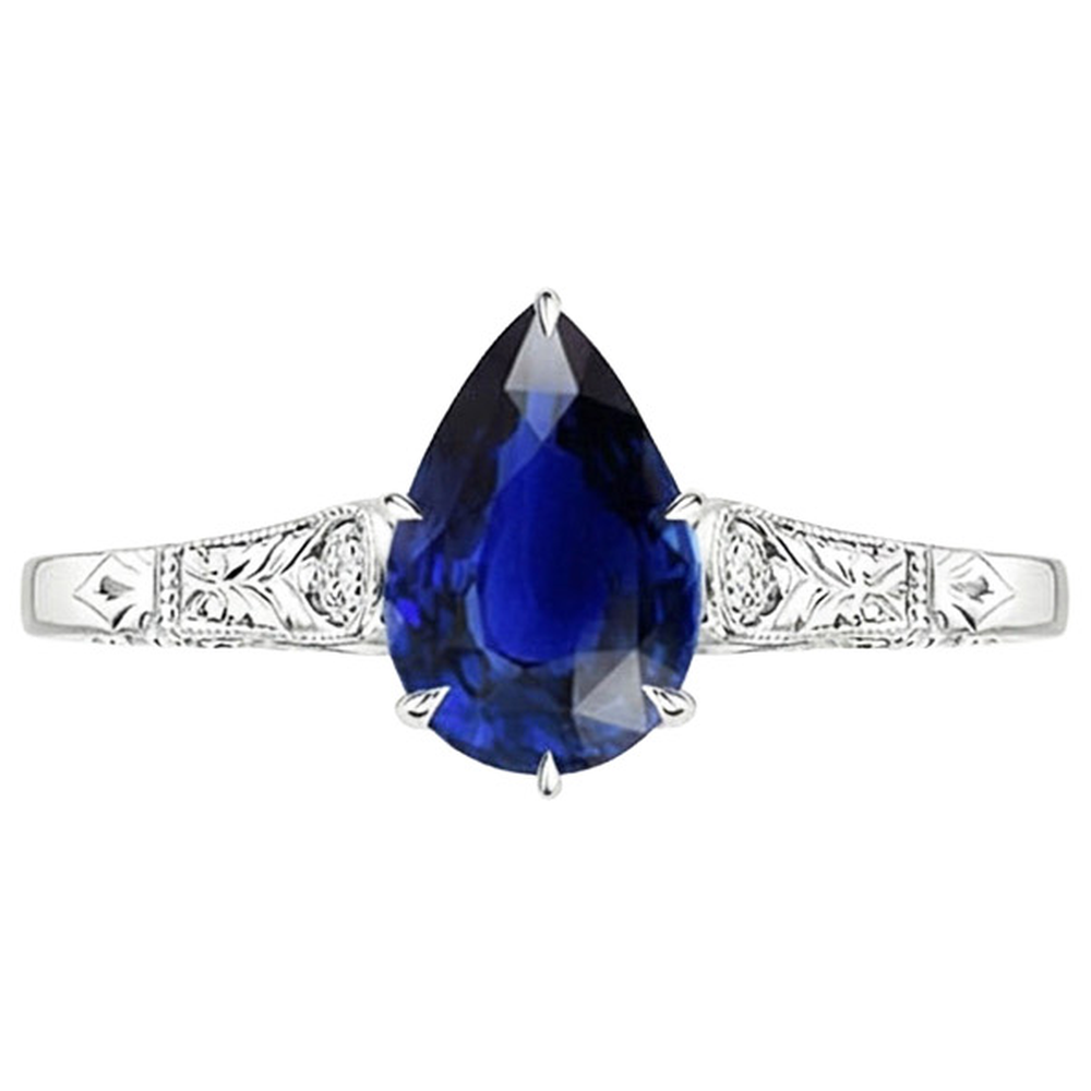 Natural Earth Mined Diamond Three Stones Ring Antique Style Pear Cut 3.25 Carats