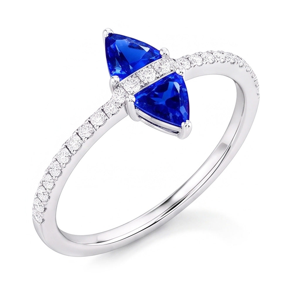 Natural Earth Mined Diamond Trillion Blue Sapphire Ring Accented Jewellery 1.50 Carats