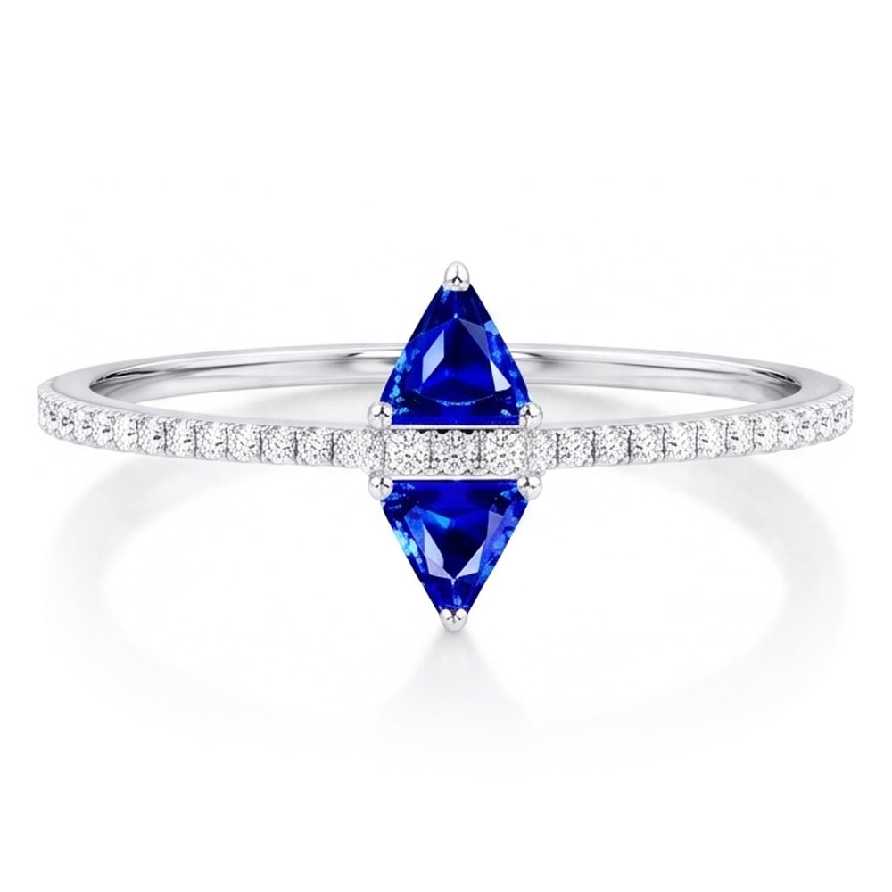 Natural Earth Mined Diamond Trillion Blue Sapphire Ring Accented Jewellery 1.50 Carats