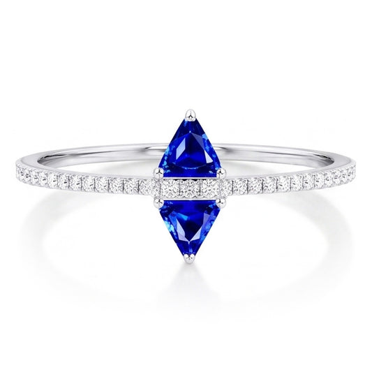 Natural Earth Mined Diamond Trillion Blue Sapphire Ring Accented Jewellery 1.50 Carats