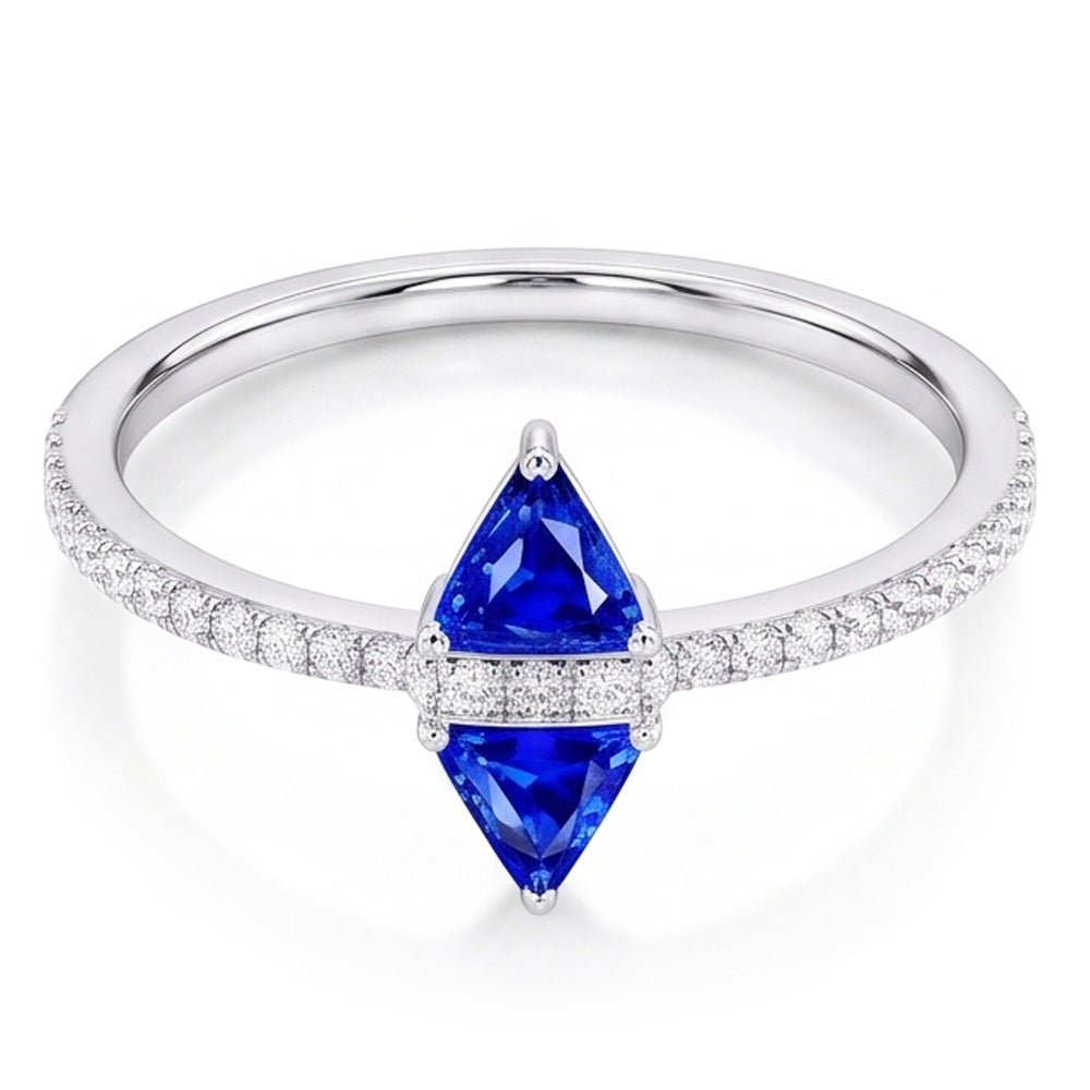 Natural Earth Mined Diamond Trillion Blue Sapphire Ring Accented Jewellery 1.50 Carats
