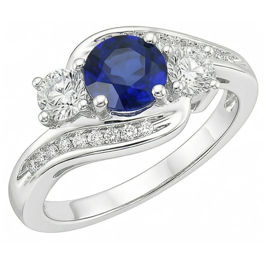 Natural Earth Mined Diamond Wedding Jewellery 2 Carat Round Ceylon Sapphire Ring
