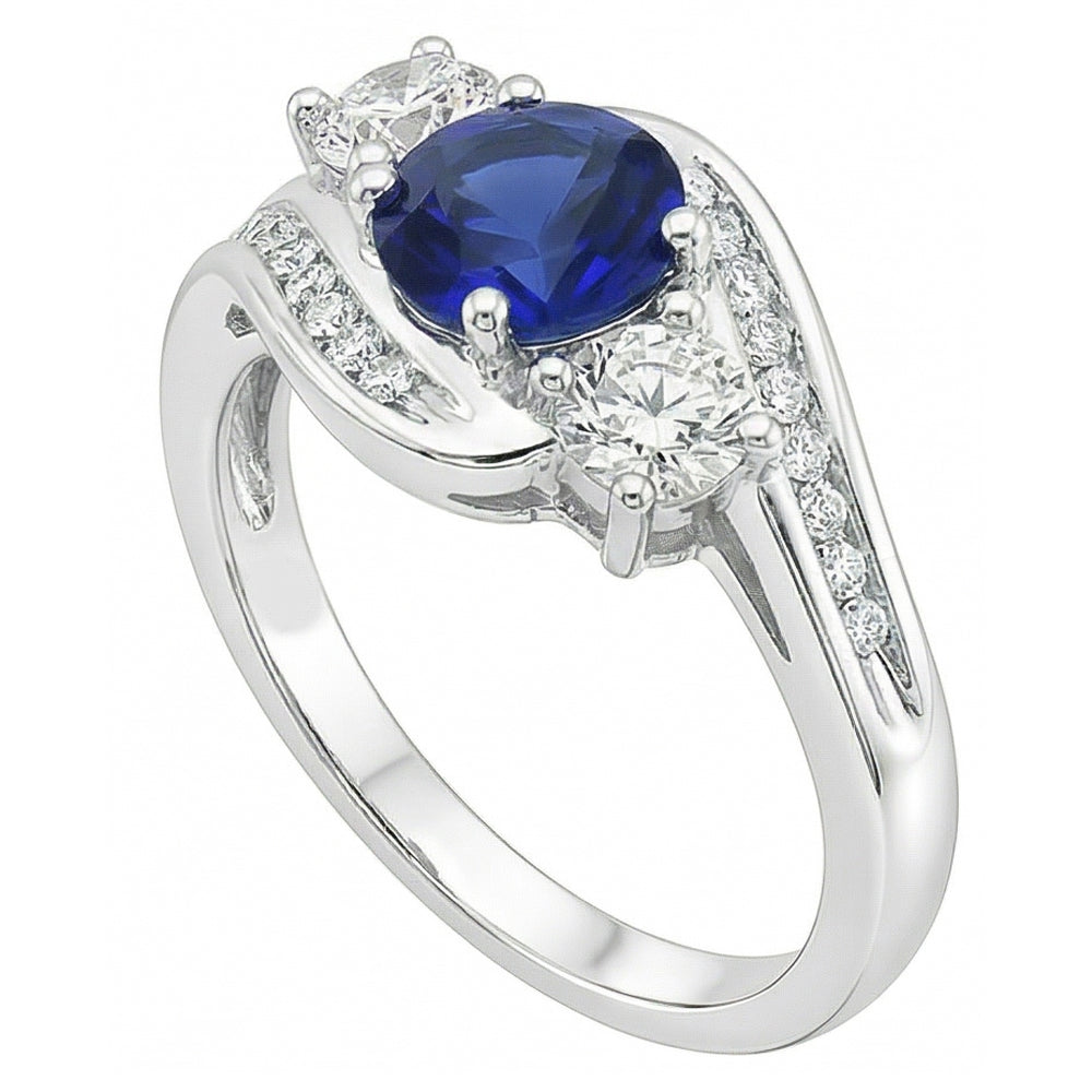 Natural Earth Mined Diamond Wedding Jewellery 2 Carat Round Ceylon Sapphire Ring