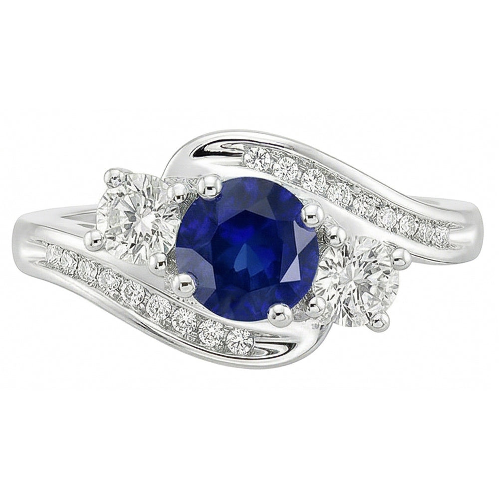Natural Earth Mined Diamond Wedding Jewellery 2 Carat Round Ceylon Sapphire Ring