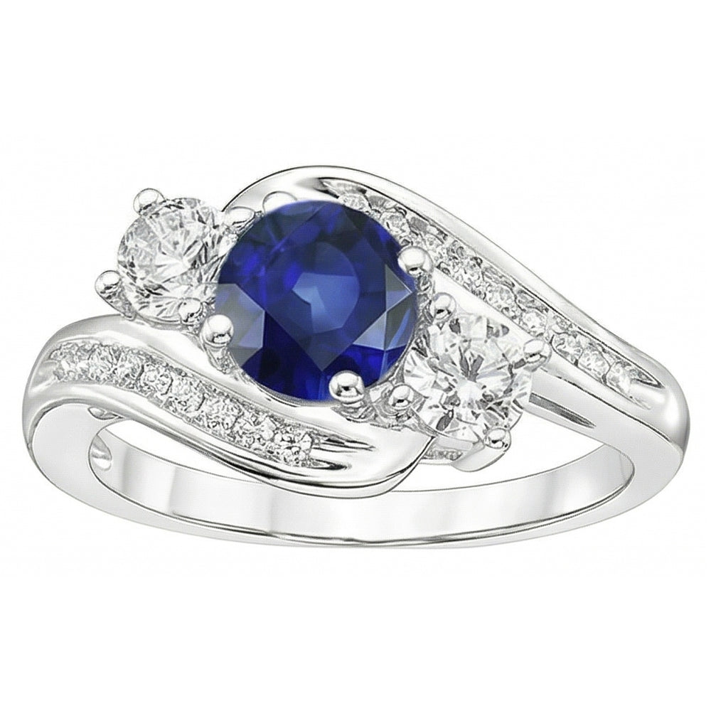 Natural Earth Mined Diamond Wedding Jewellery 2 Carat Round Ceylon Sapphire Ring