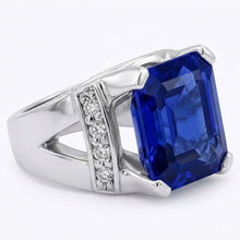 Natural Earth Mined Diamond Wedding Ring Asscher Blue Sapphire Gold V Split Shank 3 Carats