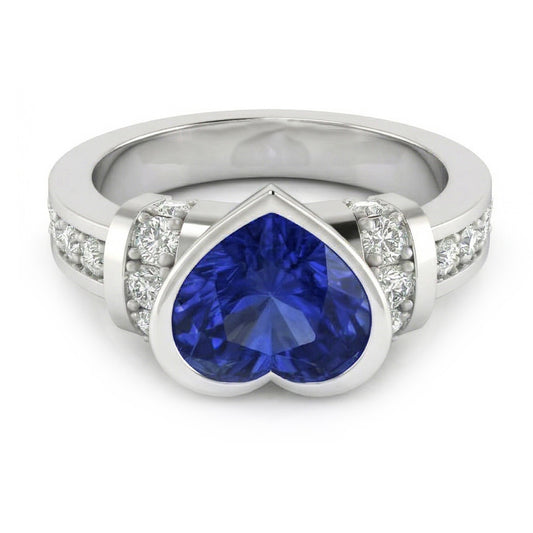 Natural Earth Mined Diamond Wedding Ring Bezel Set Light Blue Sapphire 4 Carats Gold 14K