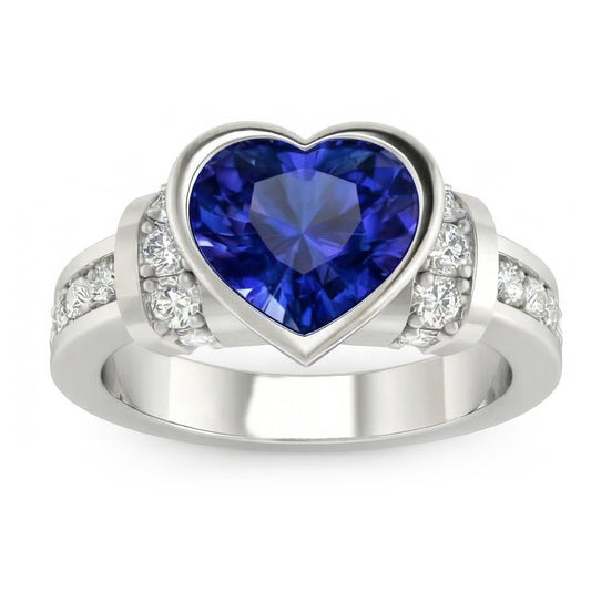 Natural Earth Mined Diamond Wedding Ring Bezel Set Light Blue Sapphire 4 Carats Gold 14K