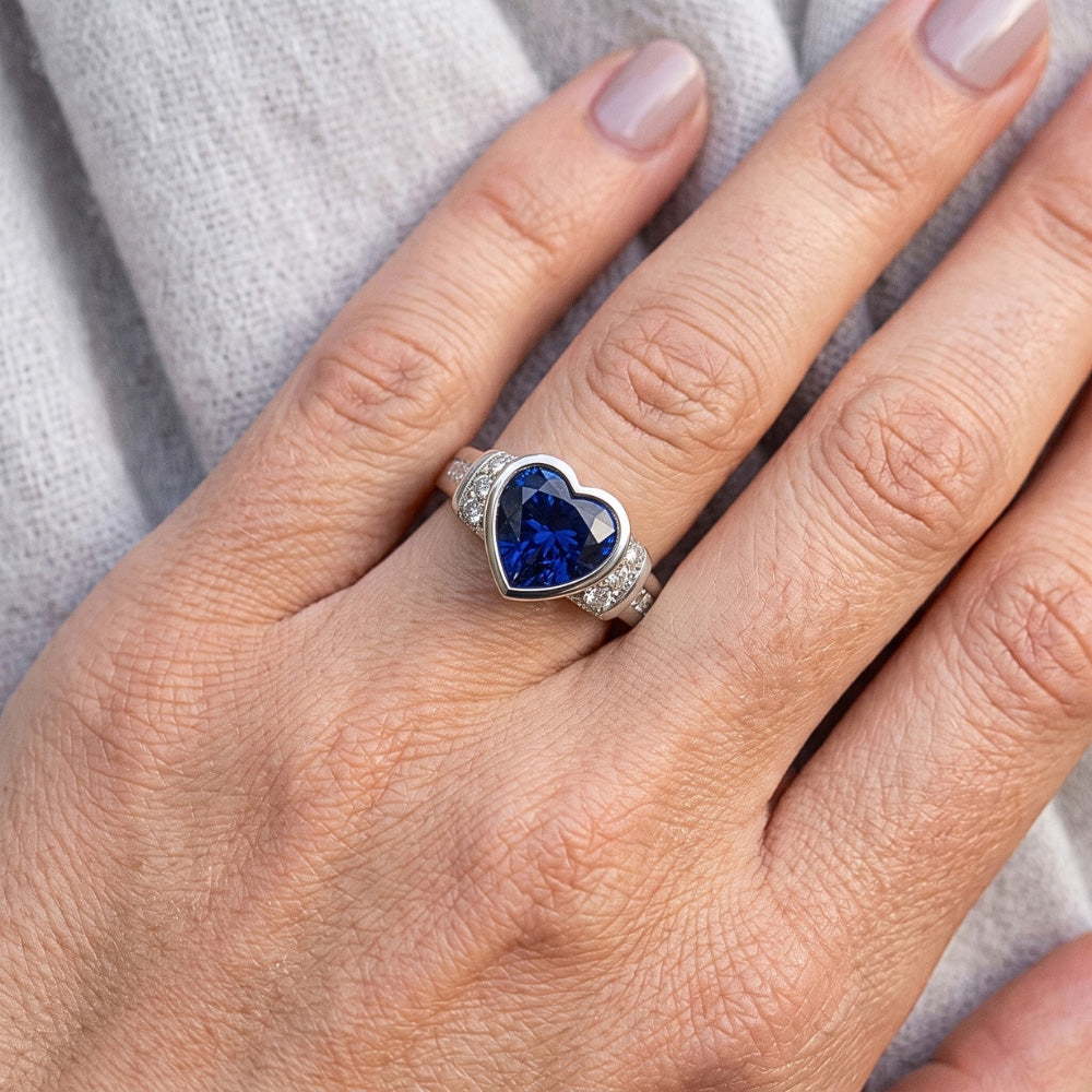 Natural Earth Mined Diamond Wedding Ring Bezel Set Light Blue Sapphire 4 Carats Gold 14K