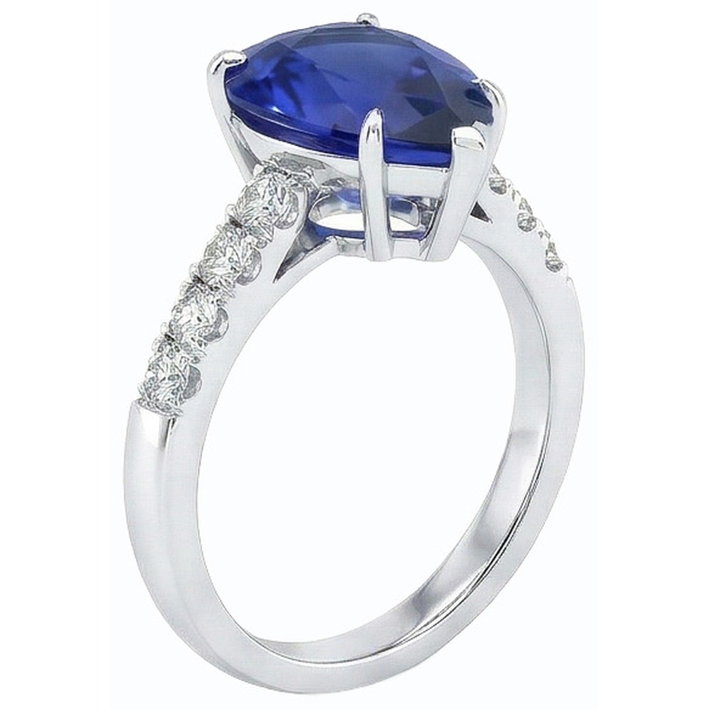 Natural Earth Mined Diamond Wedding Ring Pear Sri Lankan Sapphire Prong Set 5 Carats