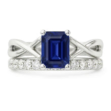 Natural Earth Mined Diamond Wedding Ring Set Emerald Sapphire 2.50 Carats Infinity Shank