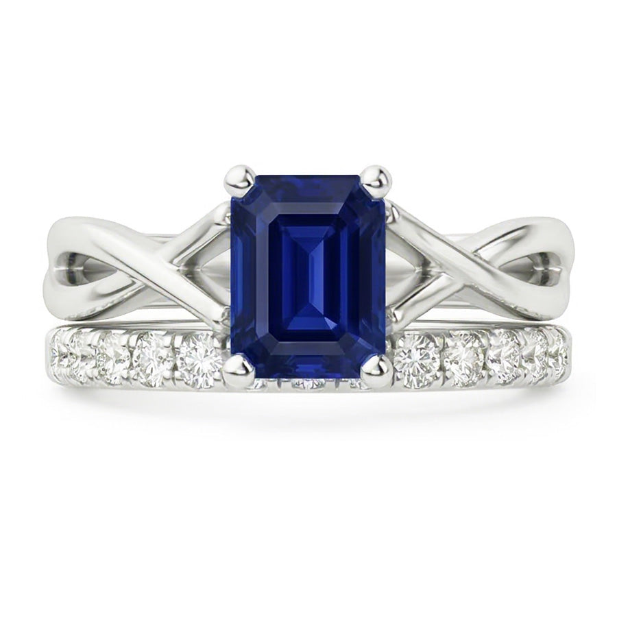 Natural Earth Mined Diamond Wedding Ring Set Emerald Sapphire 2.50 Carats Infinity Shank