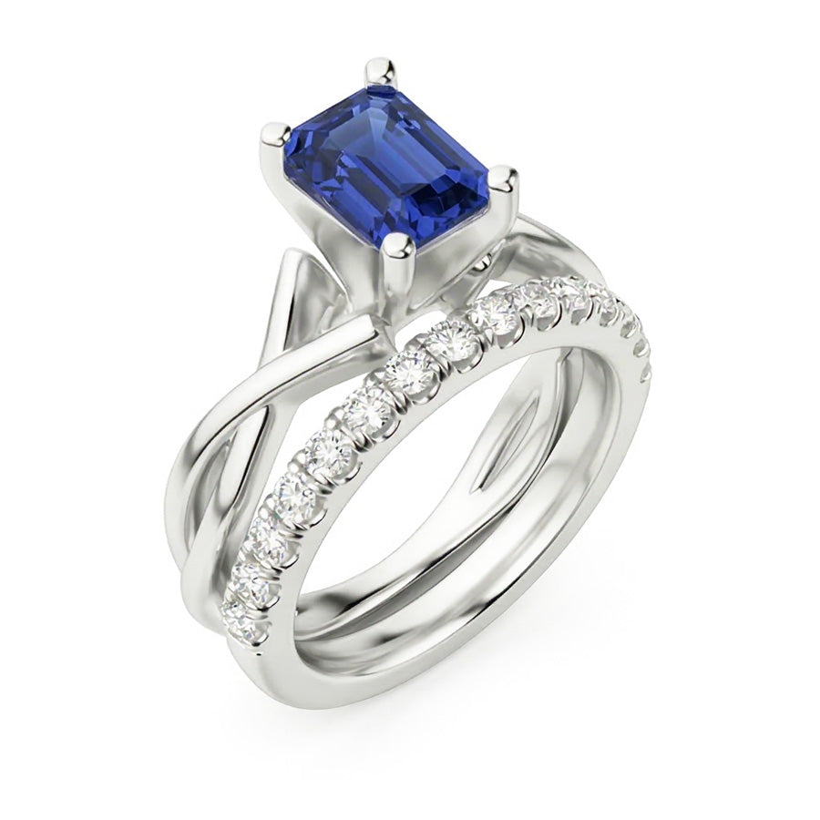 Natural Earth Mined Diamond Wedding Ring Set Emerald Sapphire 2.50 Carats Infinity Shank