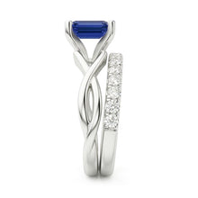 Natural Earth Mined Diamond Wedding Ring Set Emerald Sapphire 2.50 Carats Infinity Shank