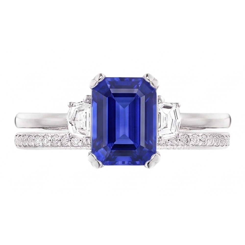 Natural Earth Mined Diamond Wedding Ring Set Emerald Sapphire Prong 3 Stone 4 Carats