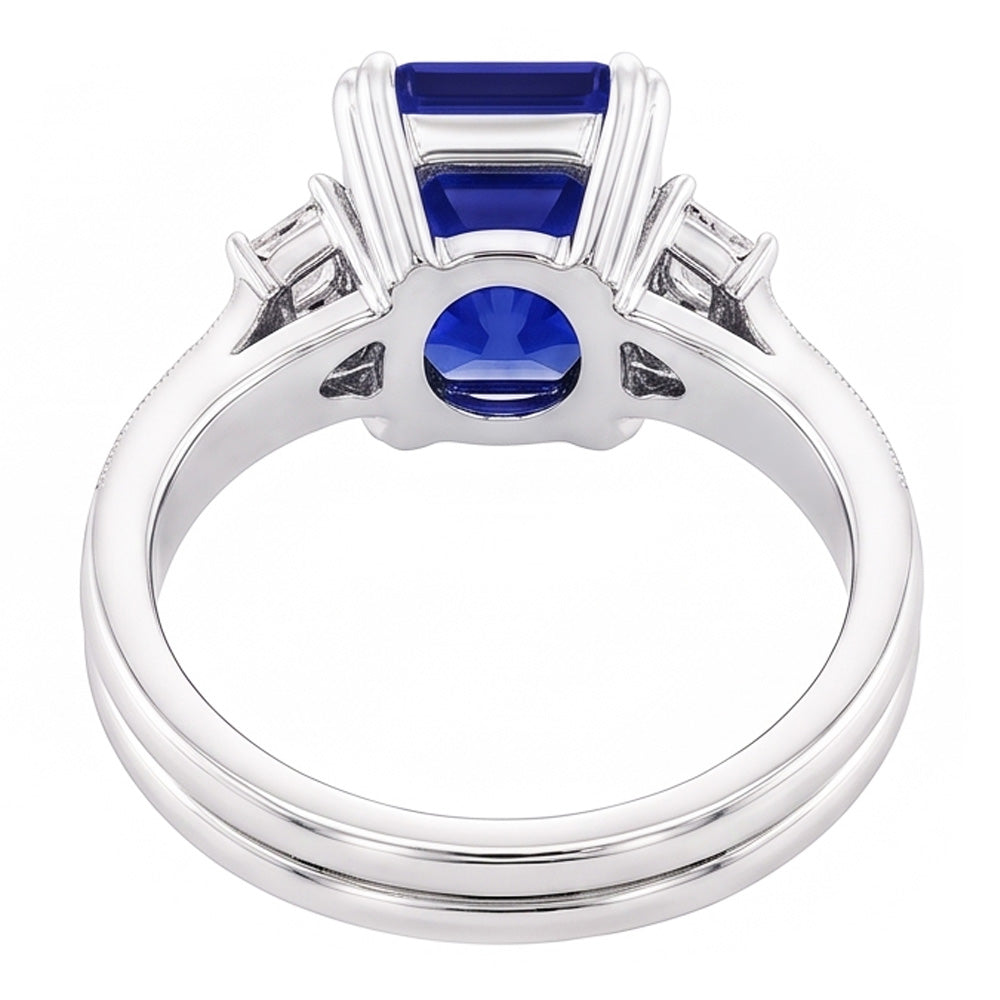 Natural Earth Mined Diamond Wedding Ring Set Emerald Sapphire Prong 3 Stone 4 Carats