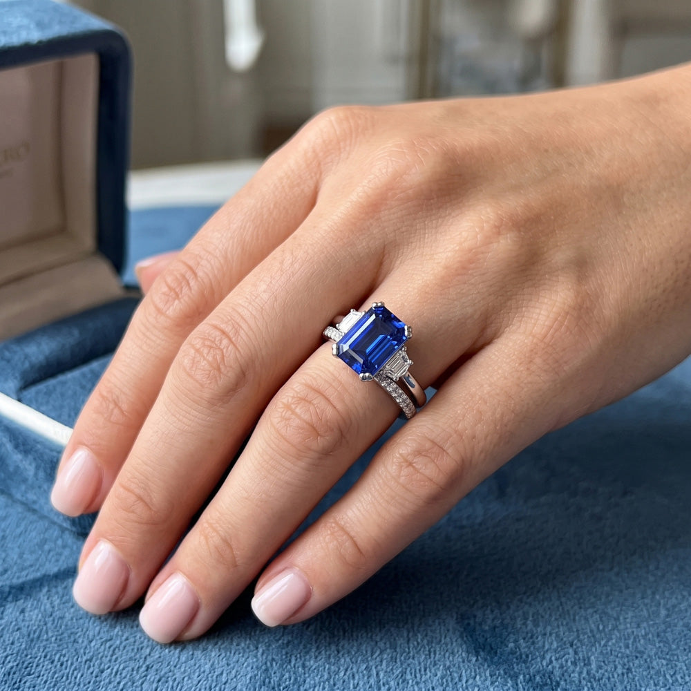 Natural Earth Mined Diamond Wedding Ring Set Emerald Sapphire Prong 3 Stone 4 Carats