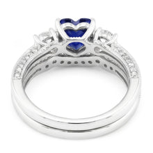 Natural Earth Mined Diamond Wedding Ring Set Heart Blue Sapphire Antique Style 3.50 Carats