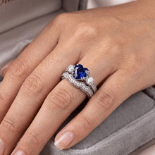 Natural Earth Mined Diamond Wedding Ring Set Heart Blue Sapphire Antique Style 3.50 Carats