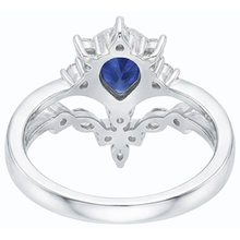Natural Earth Mined Diamond Wedding Ring Set Pear Ceylon Sapphire 3 Carats Crown Style