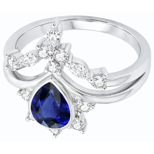 Natural Earth Mined Diamond Wedding Ring Set Pear Ceylon Sapphire 3 Carats Crown Style