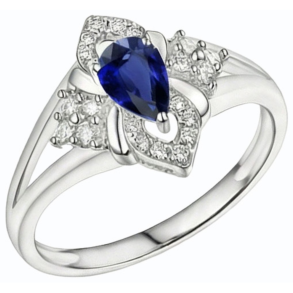 Natural Earth Mined Diamond & Gemstone Ring Pear Sri Lankan Sapphire 14K Gold 2.50 Carats