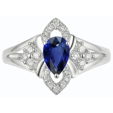 Natural Earth Mined Diamond & Gemstone Ring Pear Sri Lankan Sapphire 14K Gold 2.50 Carats