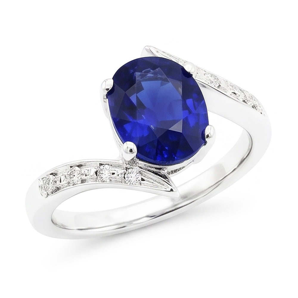 Natural Earth Mined Diamond and Sapphire Engagement Ring Oval Tension Style 2.50 Carats
