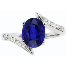 Natural Earth Mined Diamond and Sapphire Engagement Ring Oval Tension Style 2.50 Carats