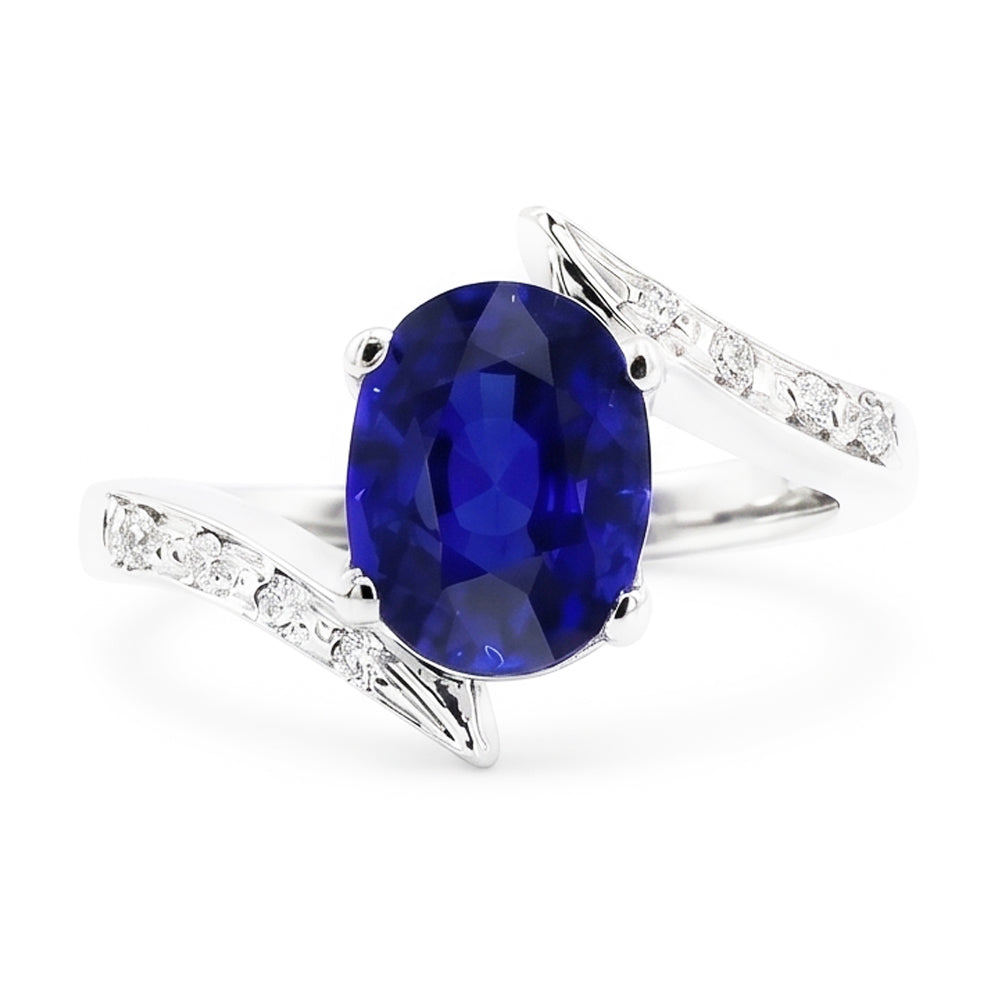 Natural Earth Mined Diamond and Sapphire Engagement Ring Oval Tension Style 2.50 Carats