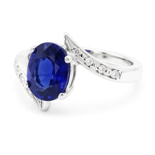 Natural Earth Mined Diamond and Sapphire Engagement Ring Oval Tension Style 2.50 Carats