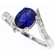 Natural Earth Mined Diamond and Sapphire Engagement Ring Oval Tension Style 2.50 Carats