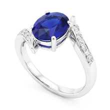 Natural Earth Mined Diamond and Sapphire Engagement Ring Oval Tension Style 2.50 Carats