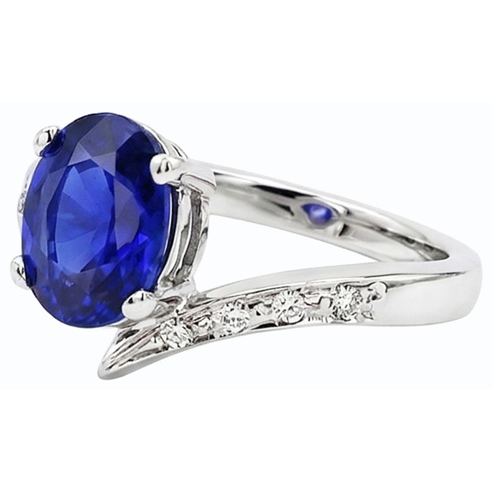 Natural Earth Mined Diamond and Sapphire Engagement Ring Oval Tension Style 2.50 Carats