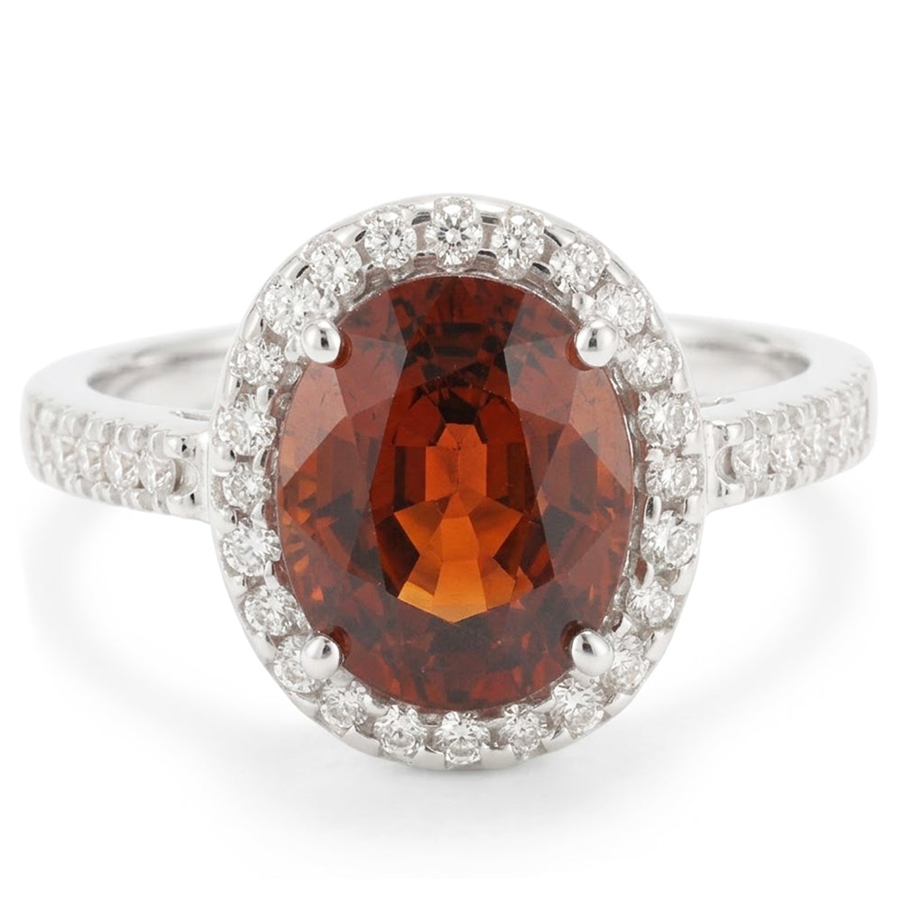 Natural Garnet Ring 11.40ct - White Gold 14K