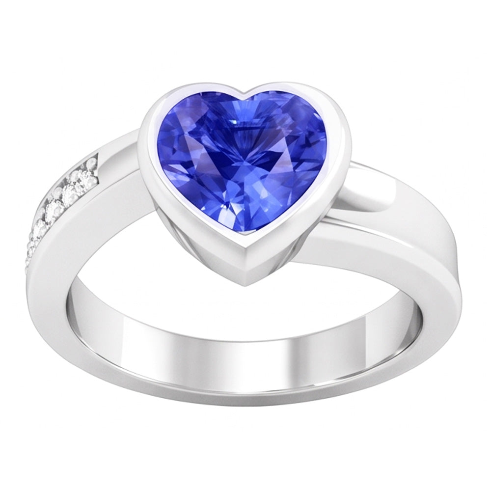 Natural Gemstone Ring Heart Bezel Set Ceylon Sapphire 2.25 Carats Jewellery