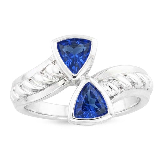 Natural Gemstone Ring Trillion Bezel Set Blue Sapphire 1 Carat Rope Style