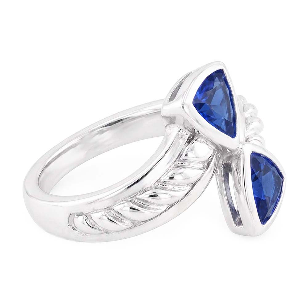 Natural Gemstone Ring Trillion Bezel Set Blue Sapphire 1 Carat Rope Style