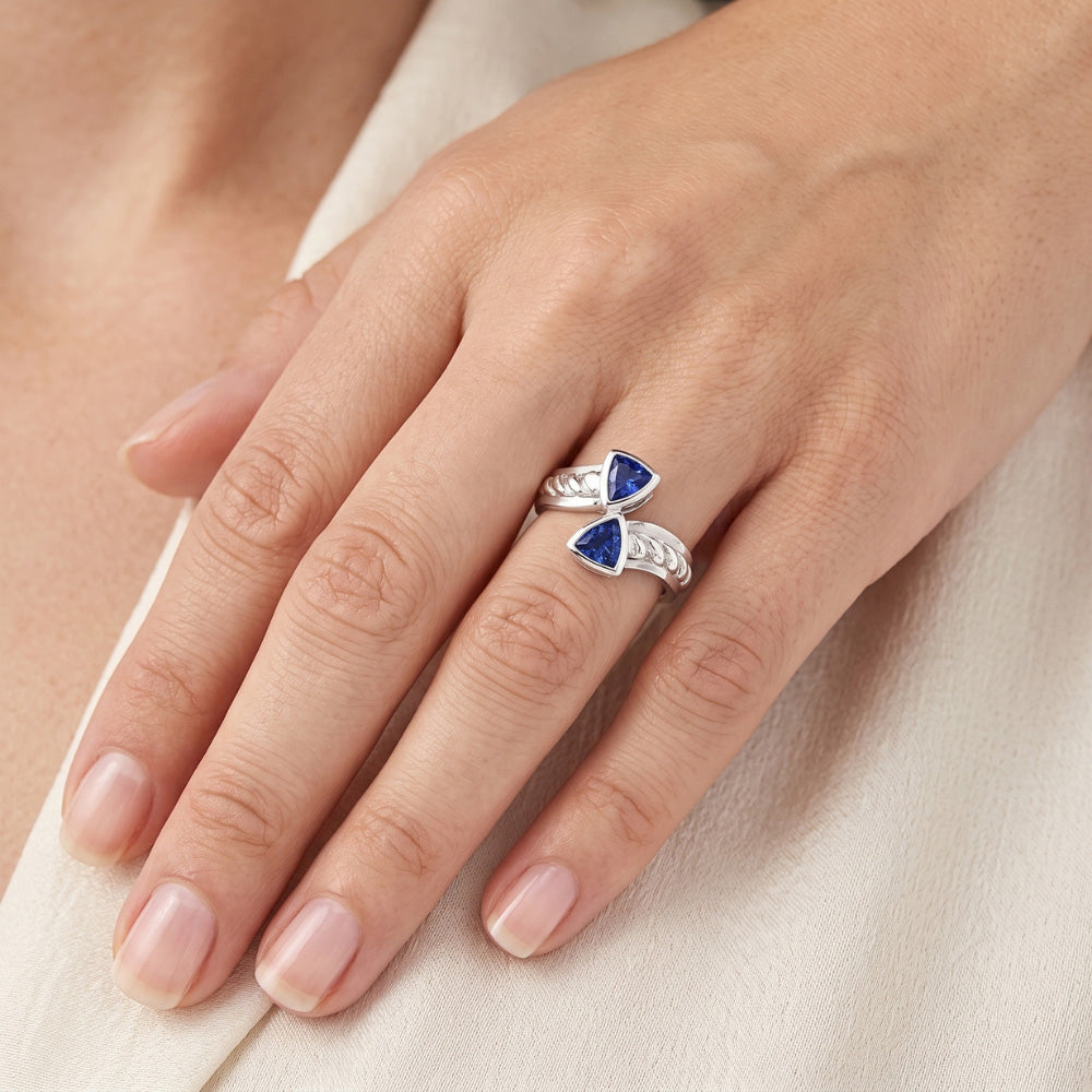 Natural Gemstone Ring Trillion Bezel Set Blue Sapphire 1 Carat Rope Style