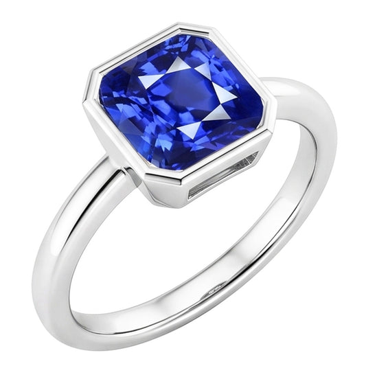 Natural Gemstone Solitaire Ring Cushion Bezel Set Blue Sapphire 1.50 Carats