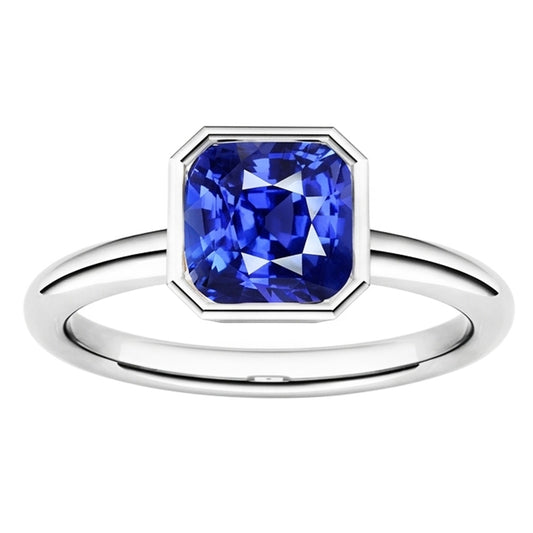 Natural Gemstone Solitaire Ring Cushion Bezel Set Blue Sapphire 1.50 Carats