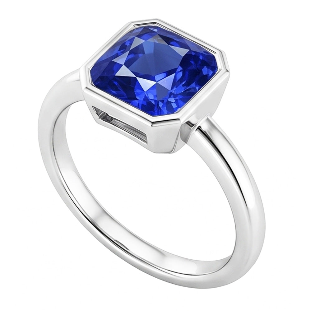 Natural Gemstone Solitaire Ring Cushion Bezel Set Blue Sapphire 1.50 Carats