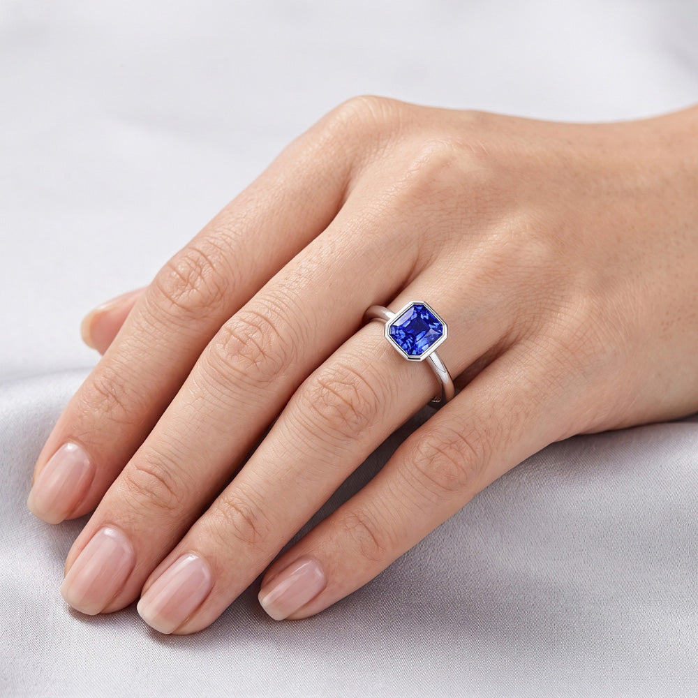 Natural Gemstone Solitaire Ring Cushion Bezel Set Blue Sapphire 1.50 Carats
